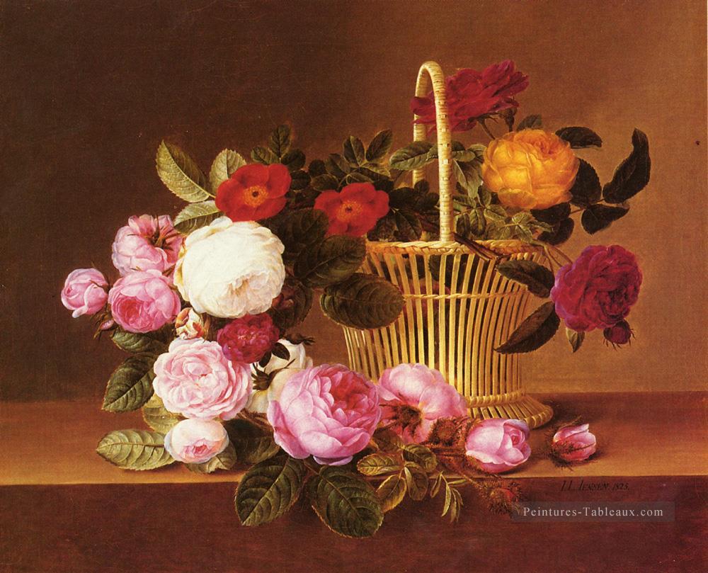 Roses panier danoises Ledg Johan Laurentz Jensen fleur Peintures à l'huile